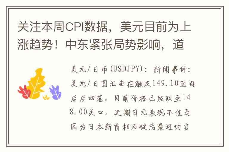 关注本周CPI数据，美元目前为上涨趋势！中东紧张局势影响，道琼指数下跌400点！